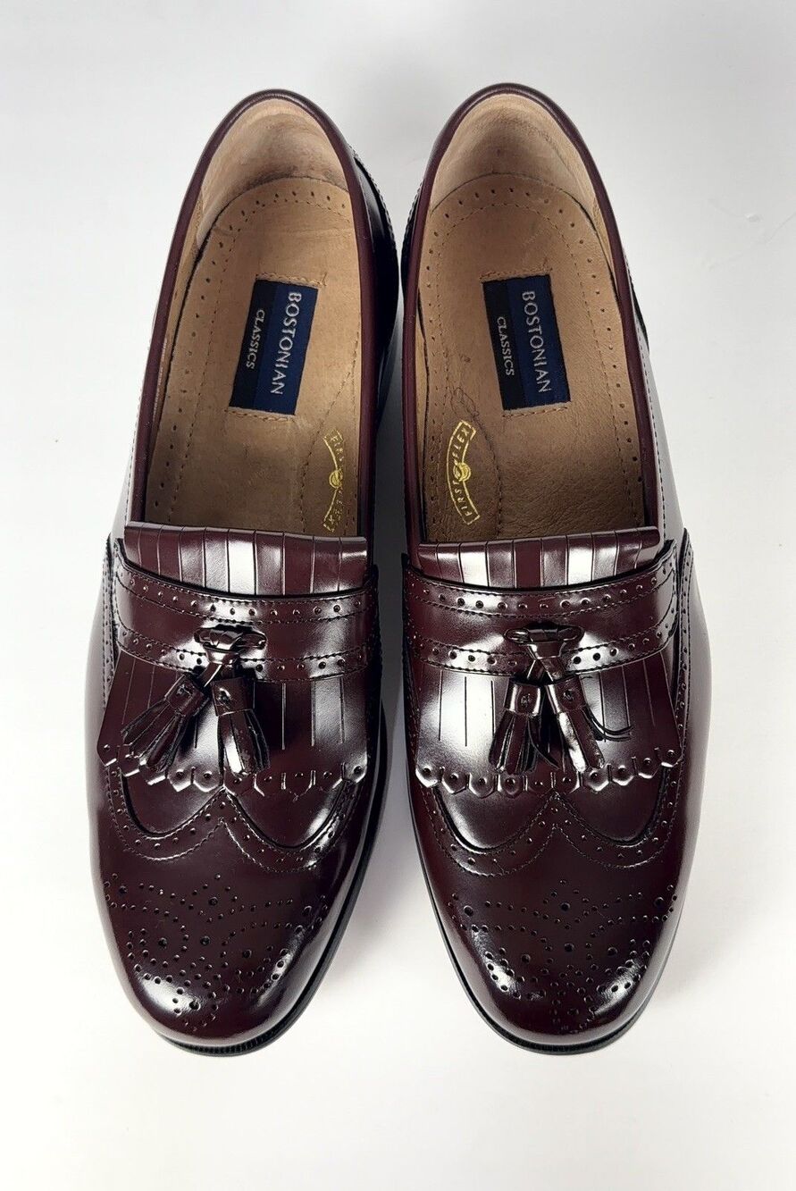 Bostonian Classics Men’s 11.5M Leather Loafers Burgundy Wingtip Tassel